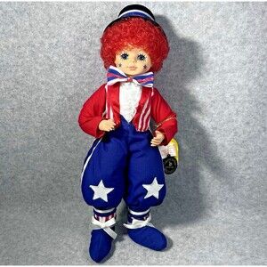 Vintage Brinns 1988 July‎ Calendar Clown Doll Cloth COA Uncle Sam Collectible